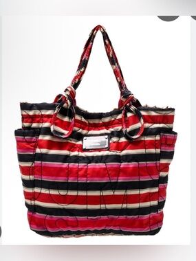 Marc Jacobs Nylon Striped Tote Bag in Red, Pink, Black, Cream NWOT